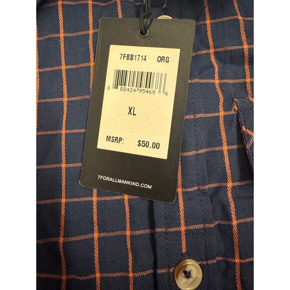 NWT 7 For All Mankind Boys Button Down Shirt Navy/Orange Pattern Size XL - Picture 3 of 6